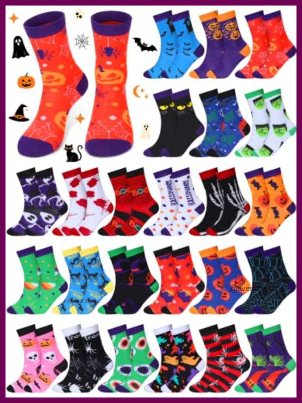 Halloween Crew Socks 24 Pairs Polyester Ghost Pumpkin Bat Skull